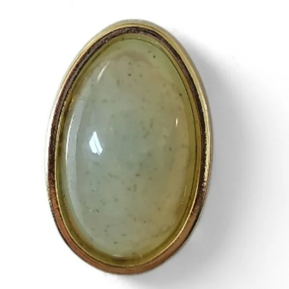 Vintage Gold Tone Oval Stud Earrings Robin Egg Blue Cabochon Classic Retro - Picture 3 of 9